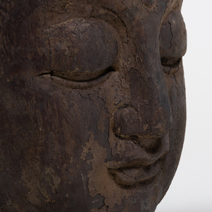 Chinese Carved Wood Head of Buddha and a Gilt Figure of a Seated Buddha