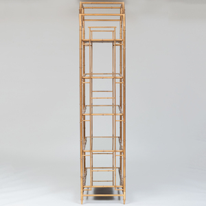 Pair of Gilt-Metal and Beveled Mirror Faux Bamboo Five-Tier Étagères