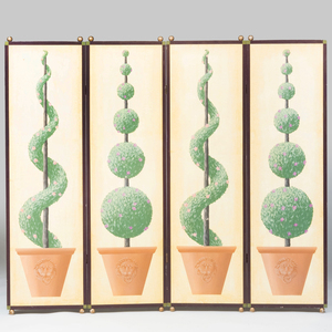 Modern Painted Four Panel Folding Screen