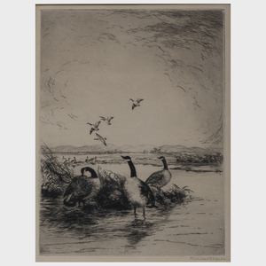 Roland Clark (1874-1957): Geese in Flight; Goose Over the Marsh; and Geese in the Marsh
