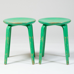 Set of Five Modern Turner Green Painted Stools 
