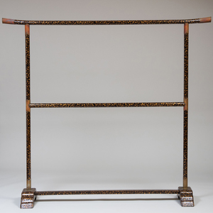 Japanese Metal-Mounted Black Lacquer and Parcel-Gilt Kimono Stand 