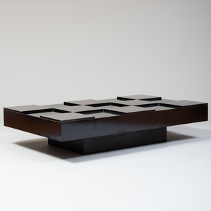 Brushed Stainless Steel and Black Laminate Low Table, in the Style of Willy Rizzo