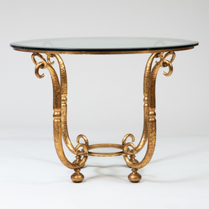French Art Deco Style Gilt-Metal and Glass Center Table