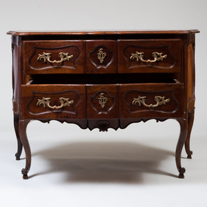 Louis XV Gilt-Metal-Mounted Provincial Carved Walnut Commode