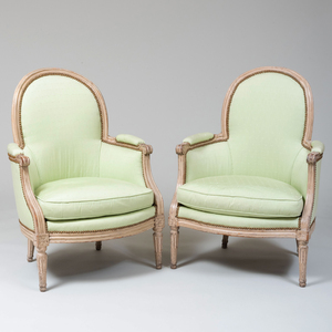Pair of Louis XVI Style Painted Bergéres