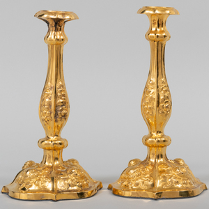 Pair of Continental Tiffany & Co. Silver Gilt Candlesticks