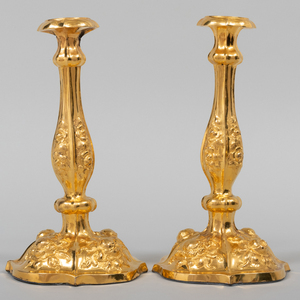 Pair of Continental Tiffany & Co. Silver Gilt Candlesticks