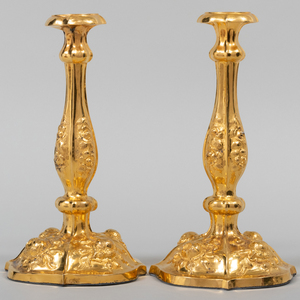 Pair of Continental Tiffany & Co. Silver Gilt Candlesticks
