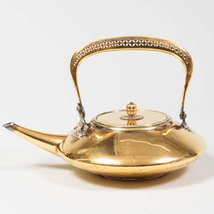 Tiffany & Co. Art Nouveau Silver-Gilt and Mixed Metal Three Piece Tea Service