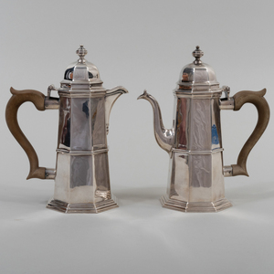 Two English Silver Coffee Pots with Hinged Covers