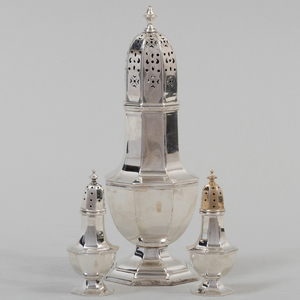 Asprey Silver Caster and a Pair of Howard & Co. Silver Casters