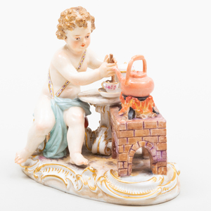 Meissen Porcelain Figure of Putti Making Hot Chocolate