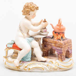 Meissen Porcelain Figure of Putti Making Hot Chocolate