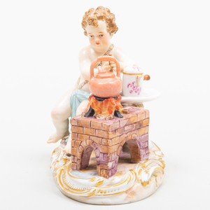 Meissen Porcelain Figure of Putti Making Hot Chocolate