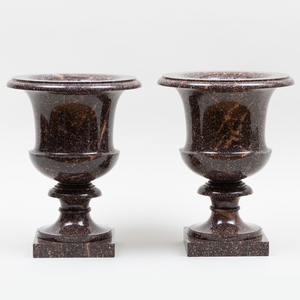 Pair of Fine Swedish Neoclassical Porphyry Urns, the Model Designed by Louis Masreliez
