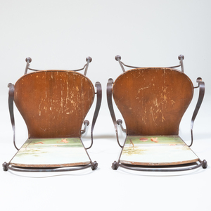Pair of Provincial Painted Wood and Metal Armchairs