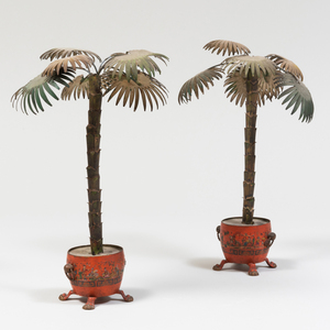 Pair of Tôle Models of Palm Trees
