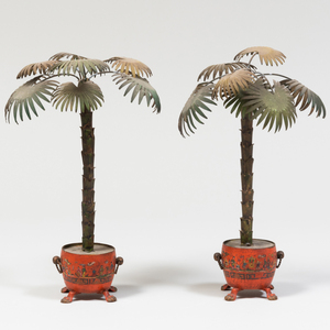 Pair of Tôle Models of Palm Trees