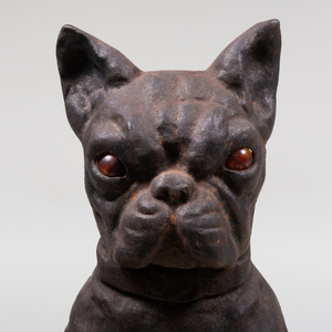 Pair of French Cast Iron Bulldog Form Andirons