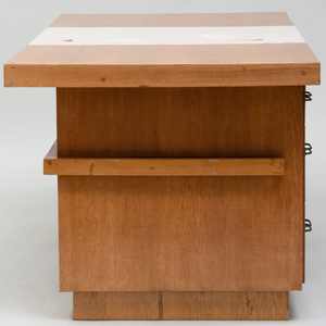 Art Deco Oak and Parchment Kneehole Desk, Possibly French