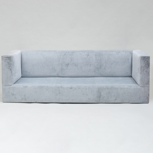 Contemporary Pale Grey Velvet Upholstered Three Seat Sofa, De Angelis
