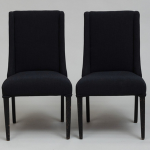 Pair of Contemporary Ebonized and Upholstered Side Chairs