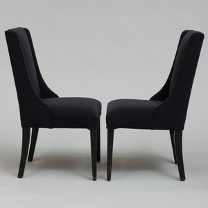 Pair of Contemporary Ebonized and Upholstered Side Chairs
