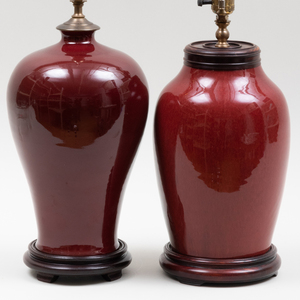 Two Chinese Copper Red Glazed Vases Mounted as Lamps