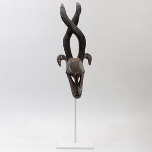 African Painted Wood Antelope Form Dance Mask
