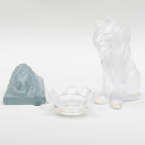 Lalique Glass Model of a Lion and a Vide Poche