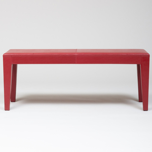 Modern Red Leather Upholstered Bench