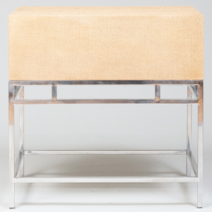 Modern Woven Wicker and Chrome Side Table