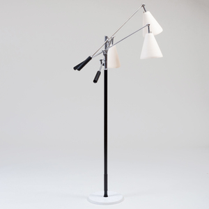 Angelo Lelii for Arredoluce Leather, Chrome and Brushed Metal 'Triennale' Floor Lamp