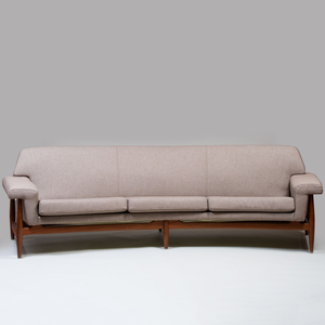 Danish Linen Upholstered Teak Sofa