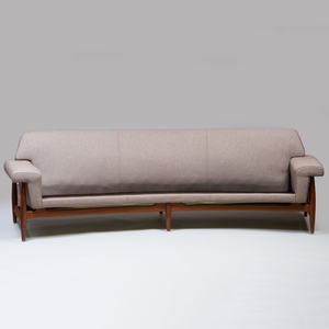 Danish Linen Upholstered Teak Sofa