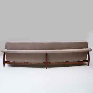 Danish Linen Upholstered Teak Sofa