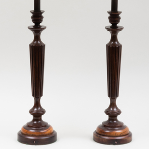 Pair of Carved Wood Candlestick Lamps