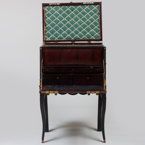 Anglo-Indian Brass-Mounted Leather and Rosewood Traveling Desk, on Later Stand