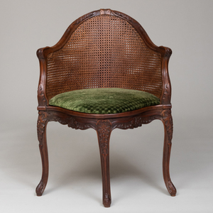 Early Louis XV Style Carved Beechwood and Caned Fauteuil de Bureau