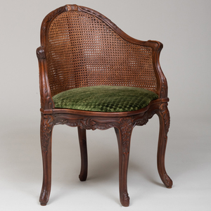 Early Louis XV Style Carved Beechwood and Caned Fauteuil de Bureau