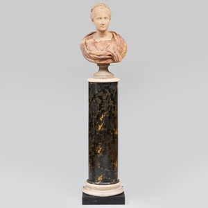 Italian Marble Bust of Sabina Wife of Hadrian, on a Marble and Scagliola Pedestal, After the Antique