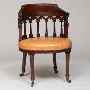 Rare Directoire Mahogany and Ebonized Fauteuil de Bureau, Attributed to Jean Antoine Bruns