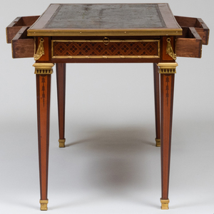 Louis XVI Style Gilt-Bronze-Mounted Mahogany and Fruitwood Parquetry Double Sided Bureau Plat  