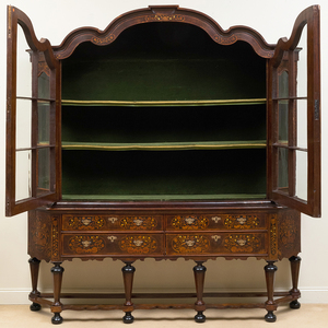 Dutch Baroque Mahogany and Fruitwood Marquetry and Ebonized Cabinet 