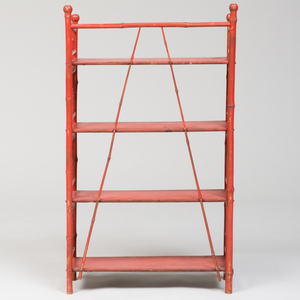 Red Painted Four Tier Bamboo Shelf 