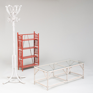 Red Painted Four Tier Bamboo Shelf 