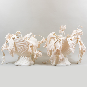 Pair of Tony Duquette Plaster Flower Filled Vases