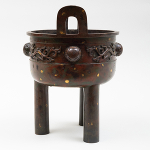 Chinese Gilt Splash Bronze Archaistic Ding Form Vessel