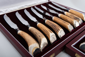 Two Sets of Asprey Antler Handle Steak Knives